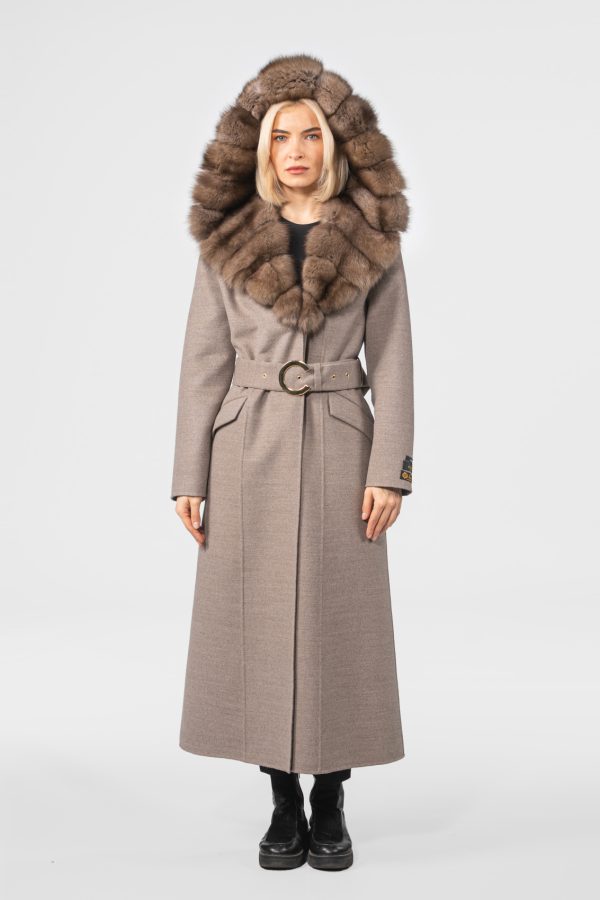 Fur Hooded Cashmere Jacket With Belt