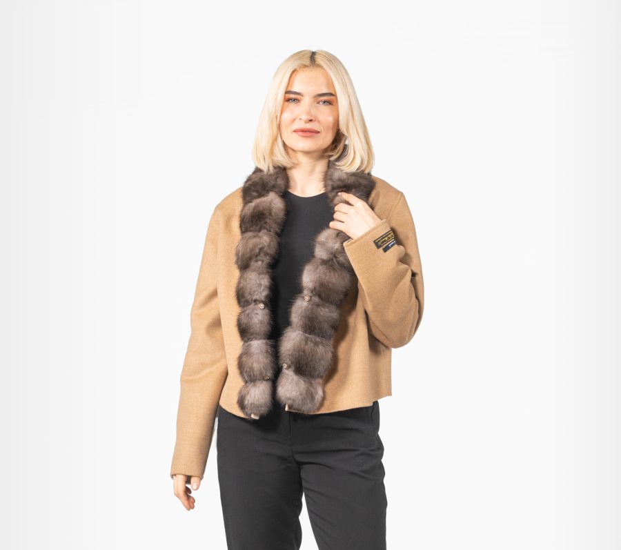 Short Cashmere Jacket With Sable Fur