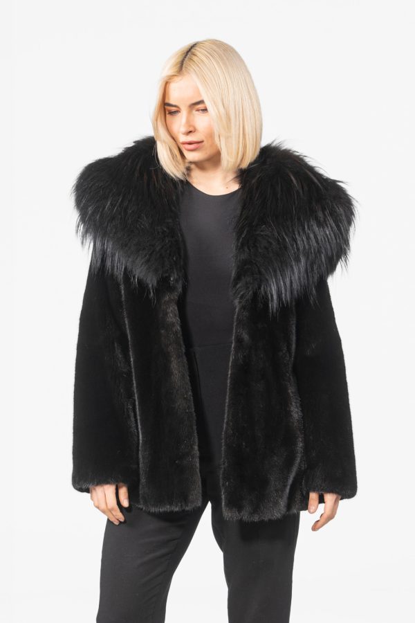 Mink Fur Jacket With Wide Fox Fur Collar
