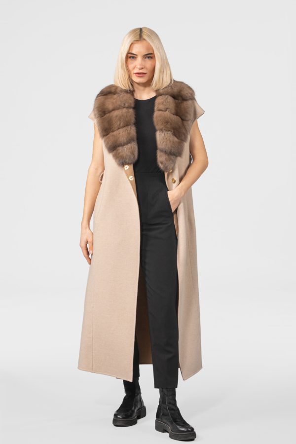 Cashmere Wool Vest With Sable Fur Collar