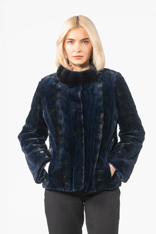 Blue Black Reversible Mink Fur Jacket