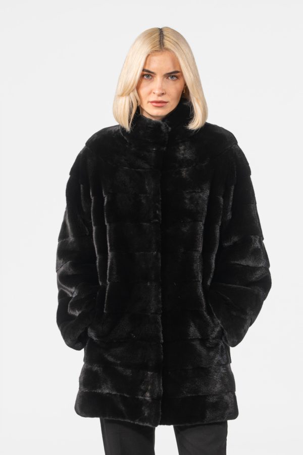 Horizontal Layer Blackglama Mink Fur Jacket