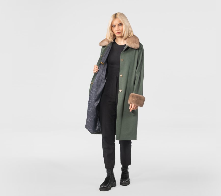 Green Cashmere Jacket With Mink Fur Collar and Cuffs