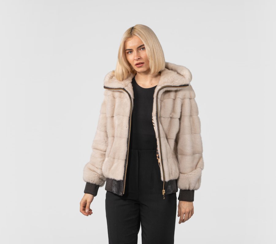 Pearl Hooded Mink Fur Bomber