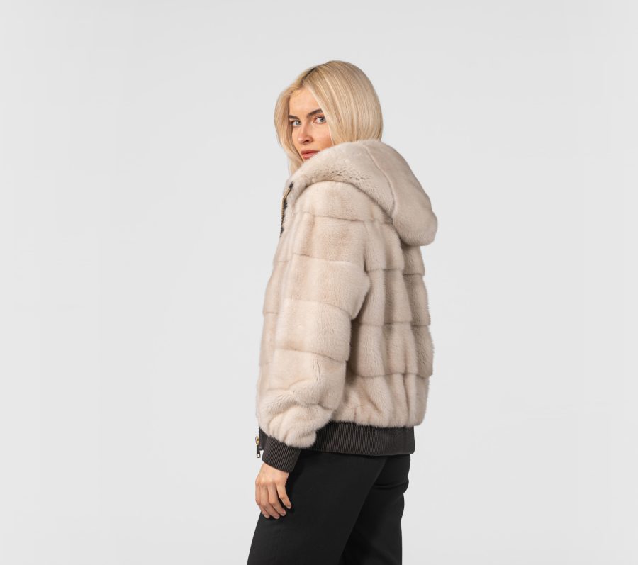 Pearl Hooded Mink Fur Bomber