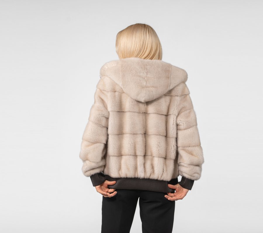 Pearl Hooded Mink Fur Bomber