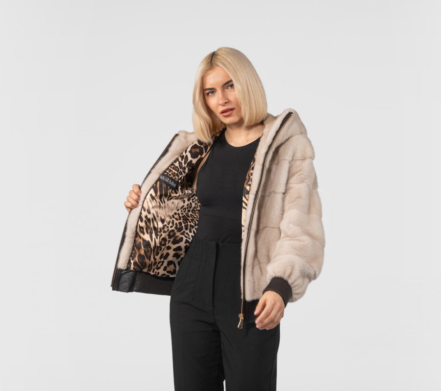 Pearl Hooded Mink Fur Bomber