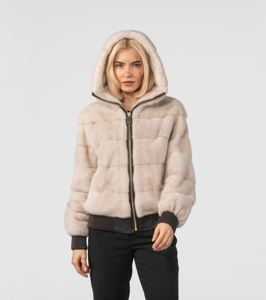 Pearl Hooded Mink Fur Bomber