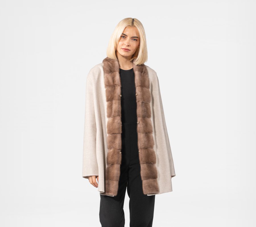 Beige Cashmere Wool Jacket With Mink Fur