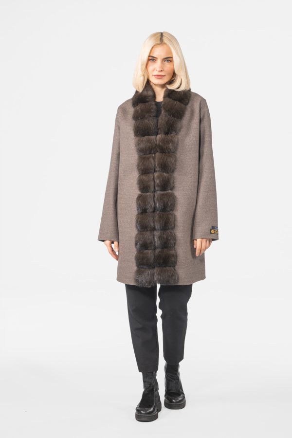 Brown Grey Cashmere Jacket With Sable Fur