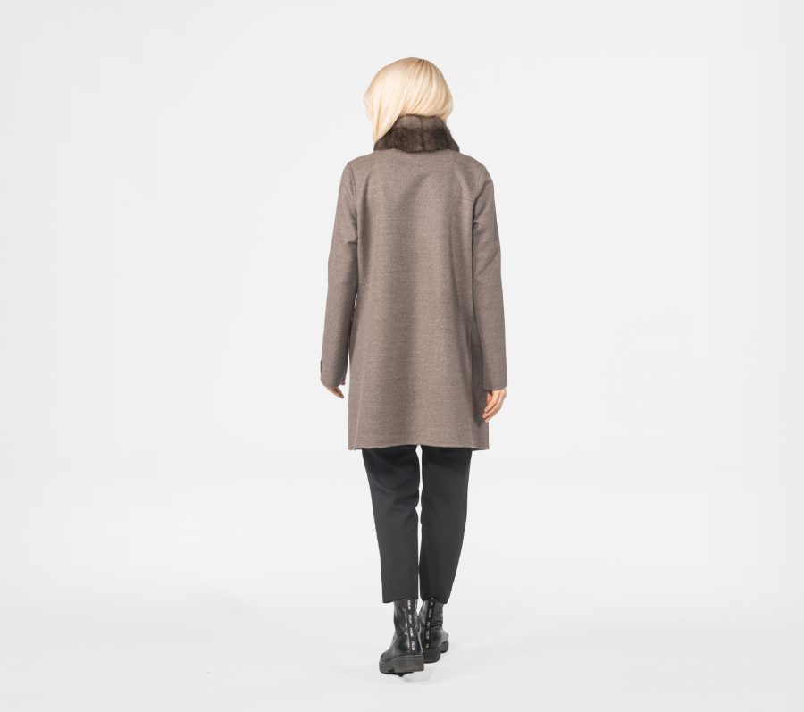 Brown Grey Cashmere Jacket With Sable Fur