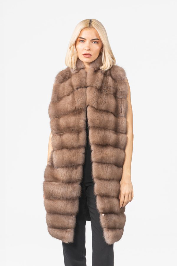 Ecru Cashmere Wool Vest With Sable Fur