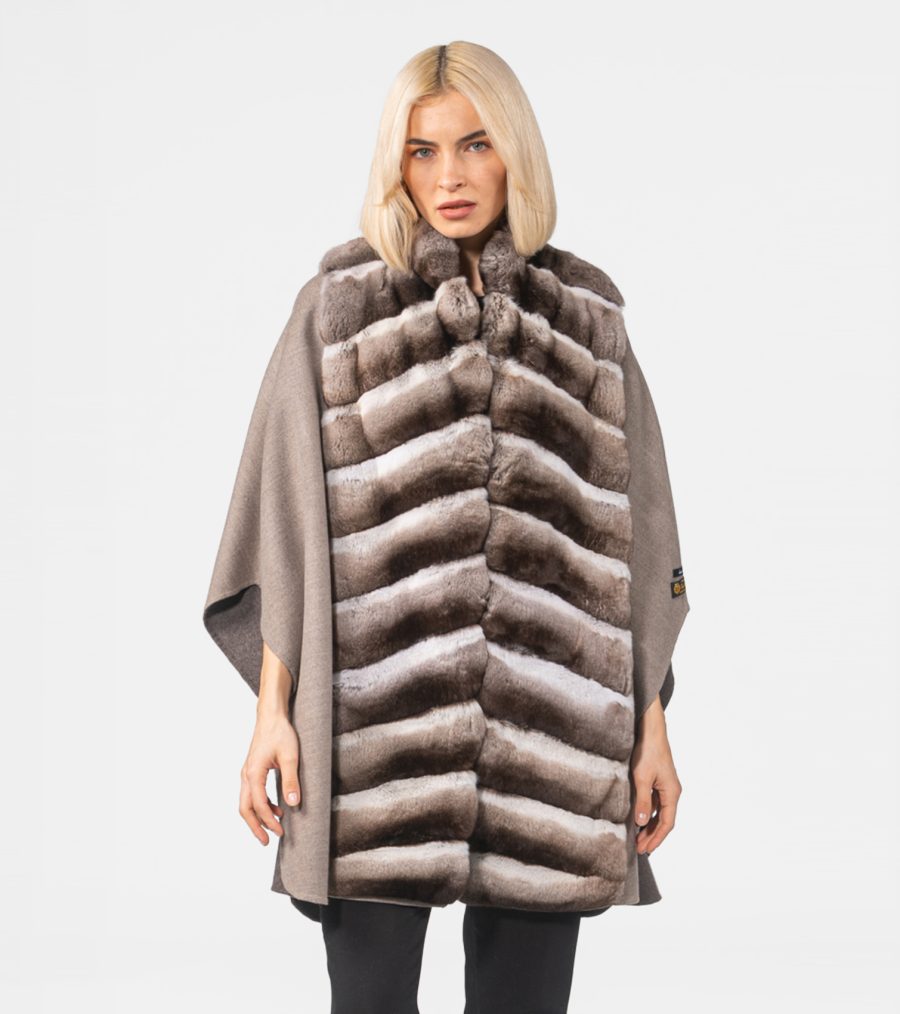 Brown Grey Cashmere Jacket With Chinchilla Fur