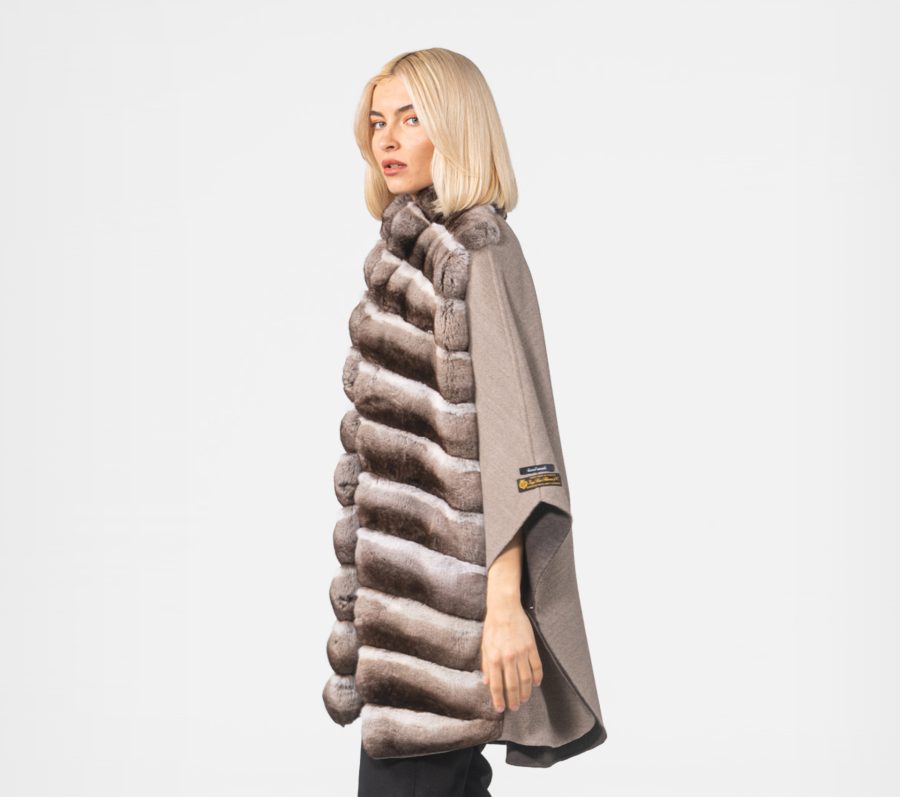 Brown Grey Cashmere Jacket With Chinchilla Fur