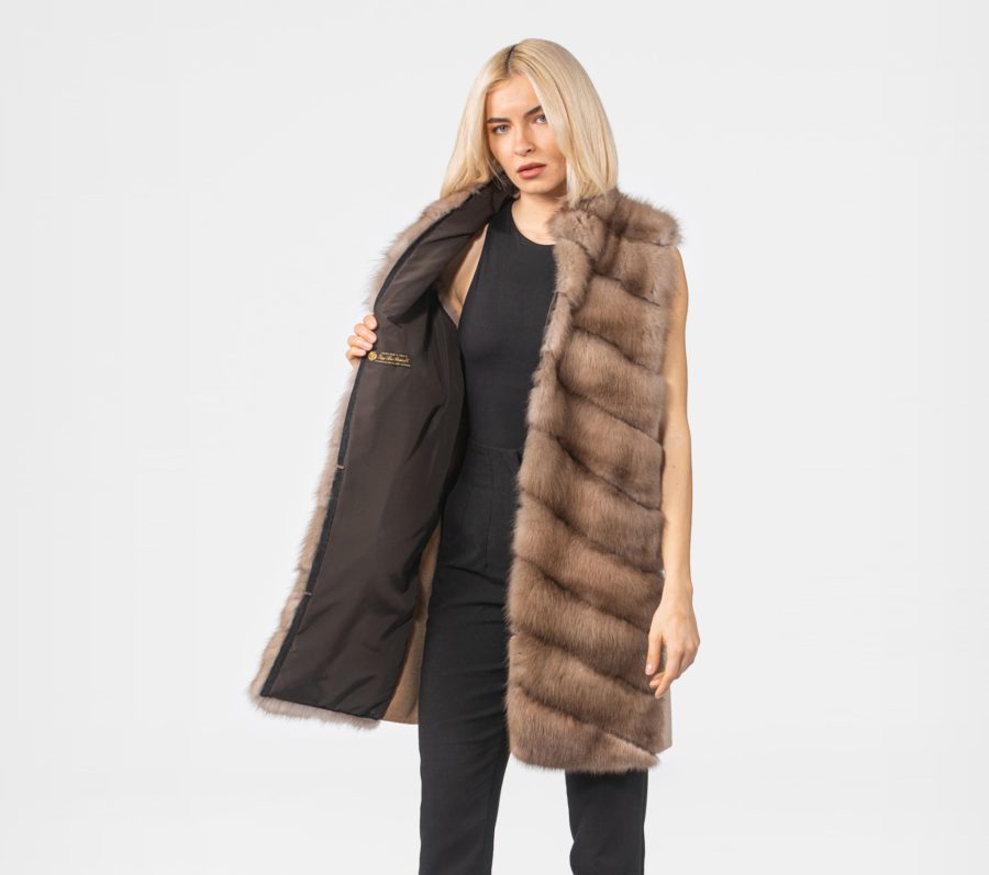 Cashmere Wool Vest With Sable Fur