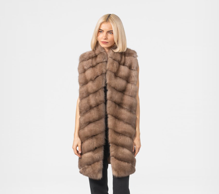 Cashmere Wool Vest With Sable Fur
