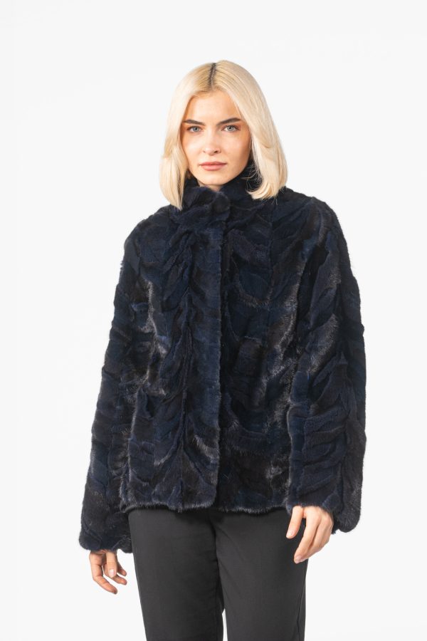 Blue Black Pieced Mink Fur Jacket