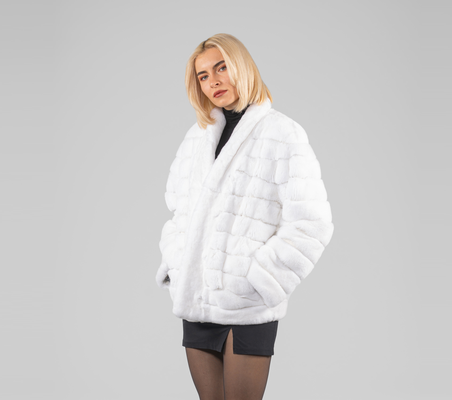 Belted White Rabbit Fur Jacket- Haute Acorn