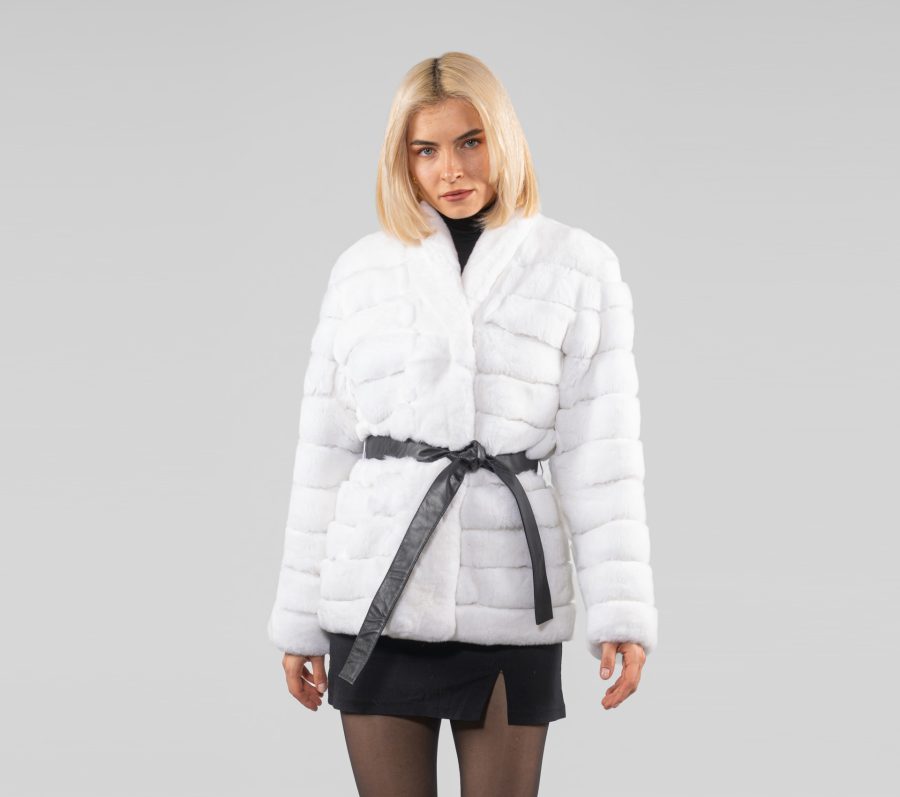 Belted White Rabbit Fur Jacket