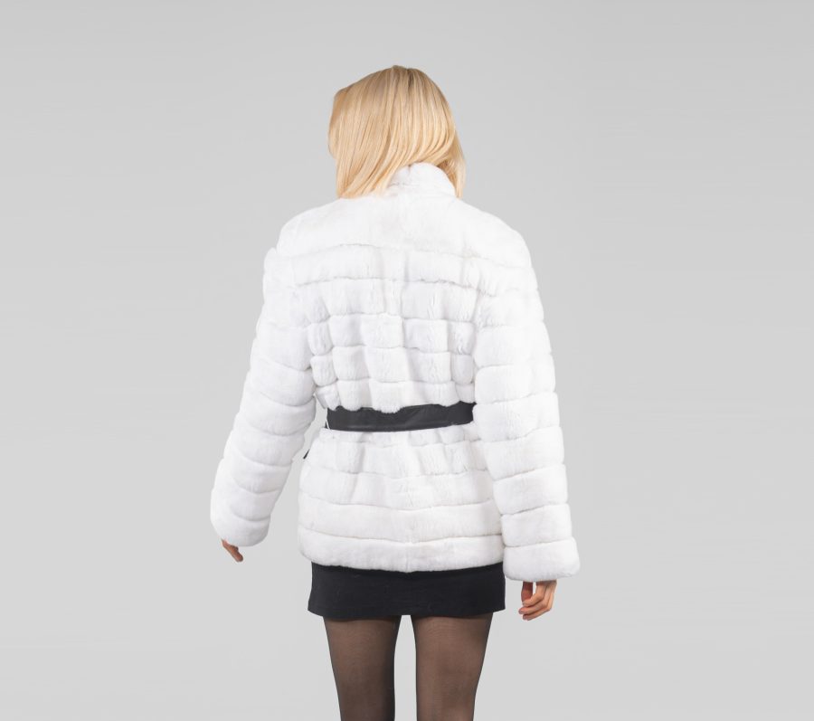 Belted White Rabbit Fur Jacket- Haute Acorn
