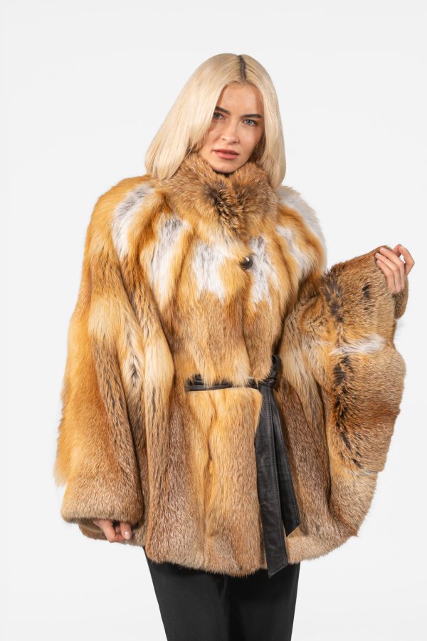 Red Fox Fur Cape With Leather Belt