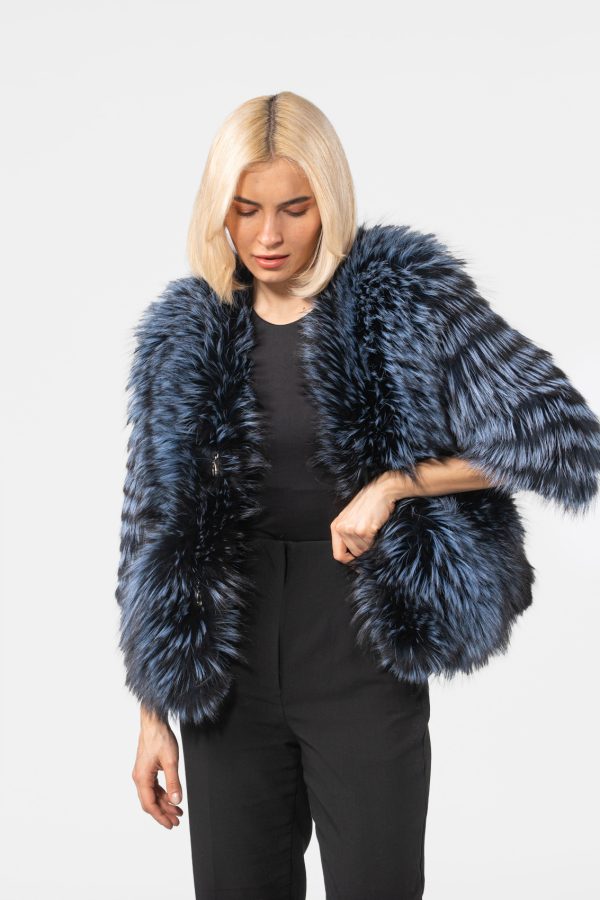 Blue Arzante Short Fox Fur Jacket