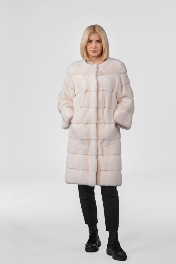 Collarless Pearl Mink Fur Coat