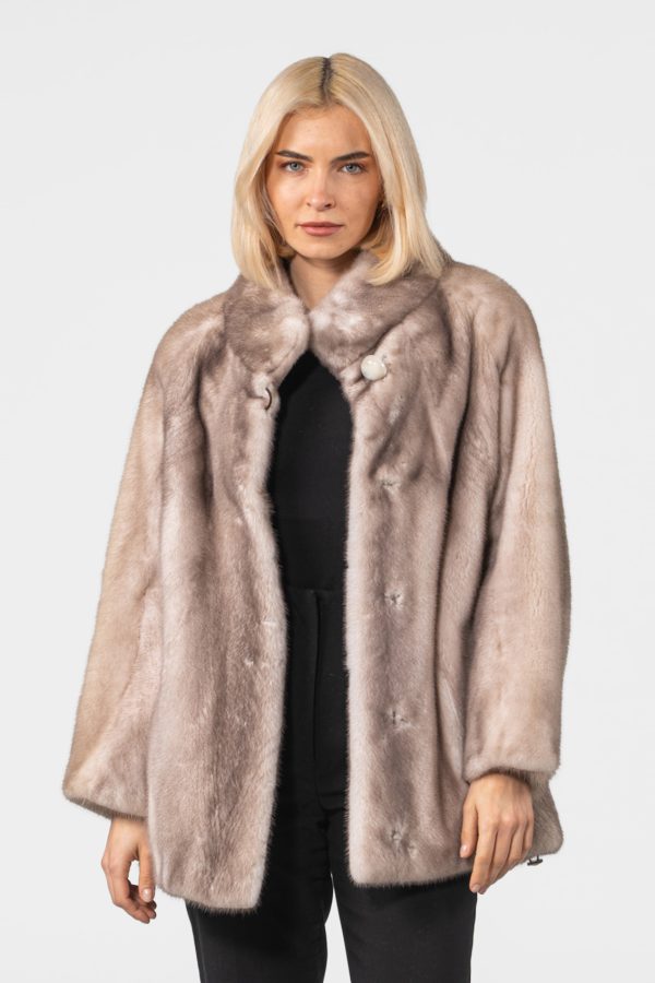 Silver Blue Mink Fur Jacket With Stand-Up Collar