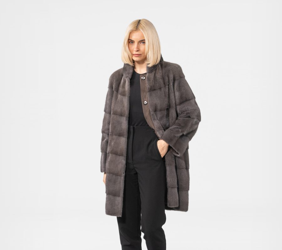Dark Gray Long Mink Fur Jacket