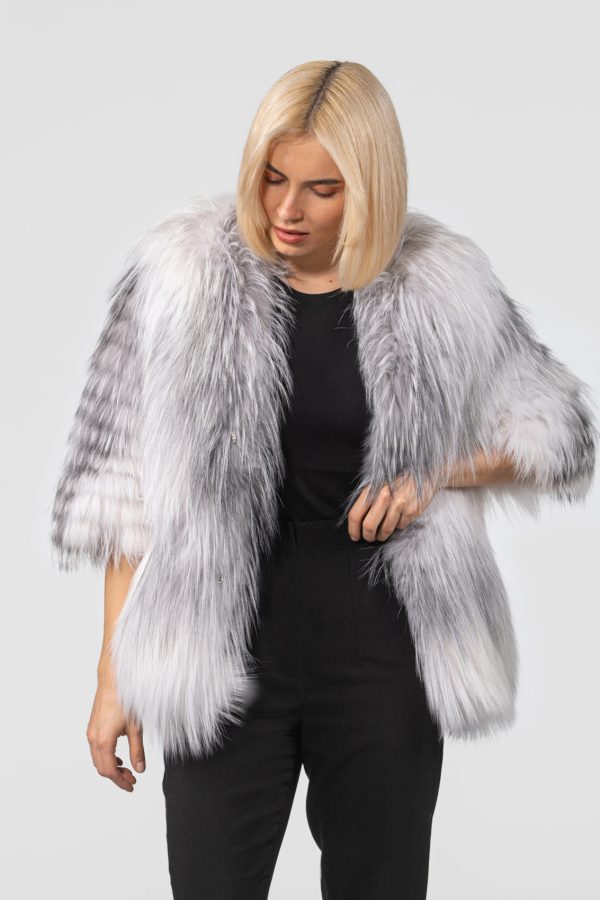 Blue Frost Fox Fur Jacket With 3/4 Sleeves