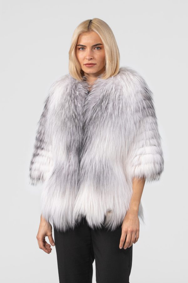 Blue Frost Fox Fur Jacket With 3/4 Sleeves