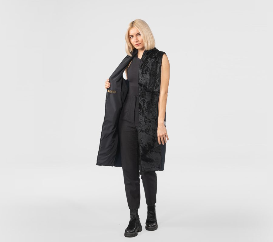 Cashmere Wool Vest With Astrakhan Fur
