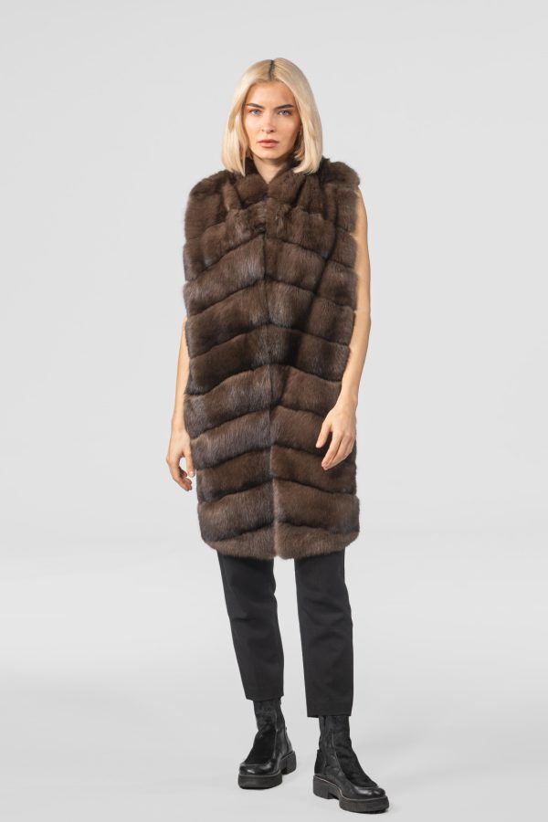 Cashmere Wool Vest With Dark Sable Fur