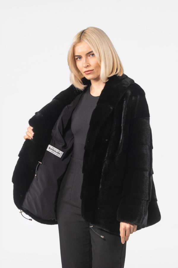 Diagonal Layer Black Velvet Mink Fur Jacket