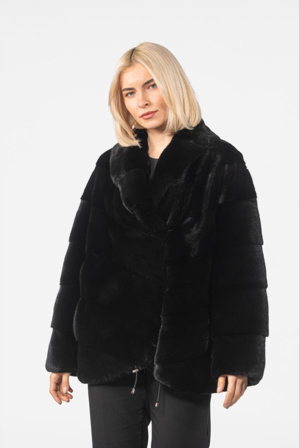 Diagonal Layer Black Velvet Mink Fur Jacket