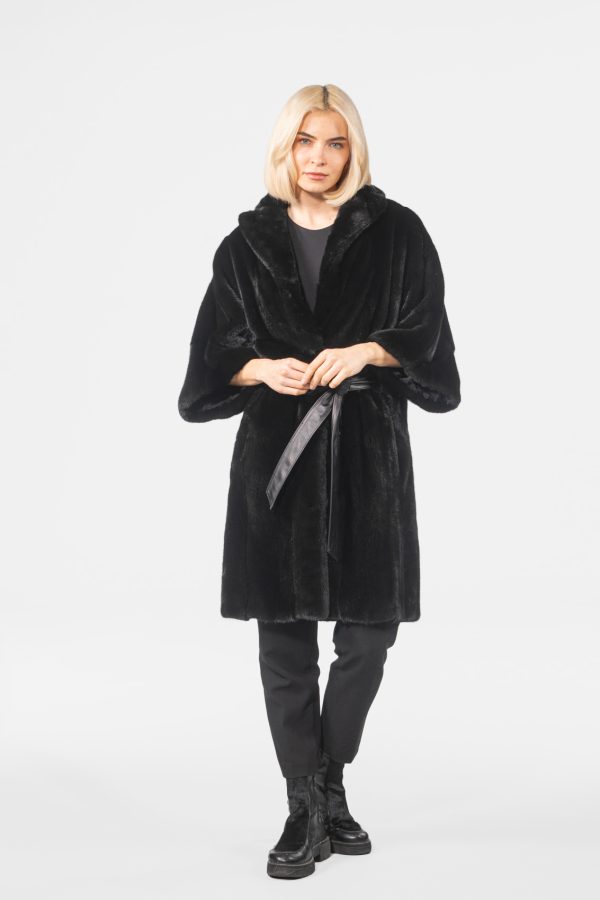 Blackglama Mink Fur Coat With Leather Belt