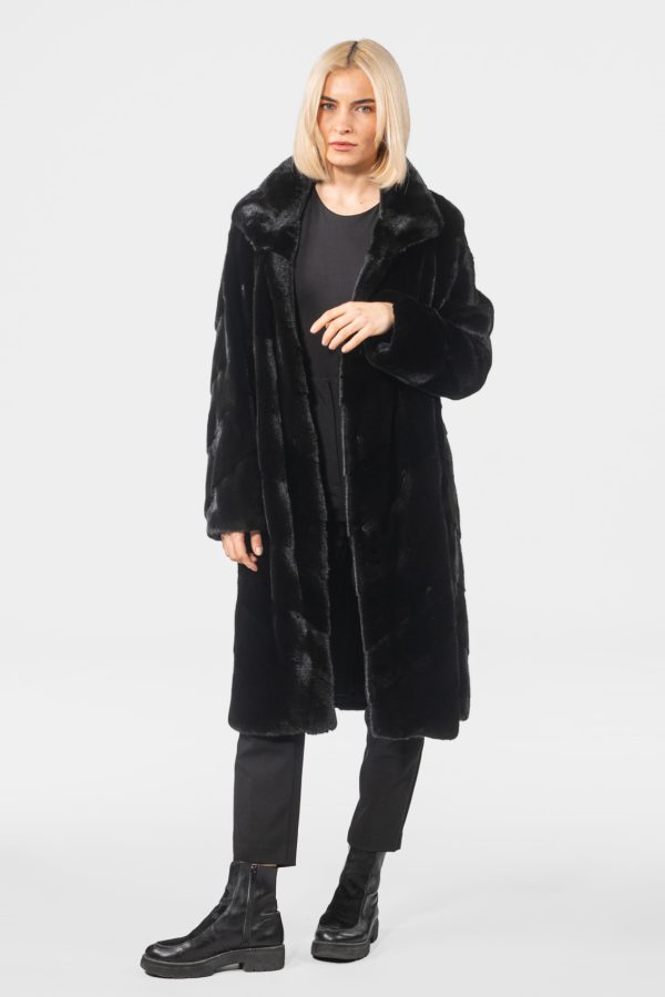 Diagonal Layer Blacklama Mink Fur Coat