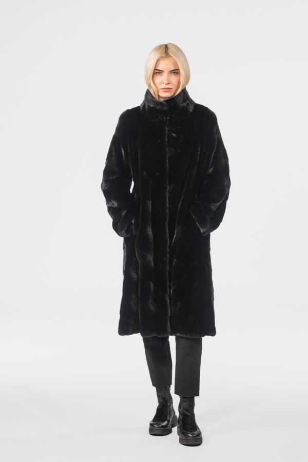 Diagonal Layer Blacklama Mink Fur Coat