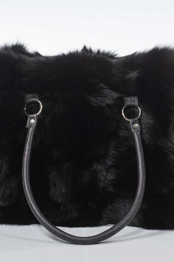 Fox Fur Handbag In Black Color