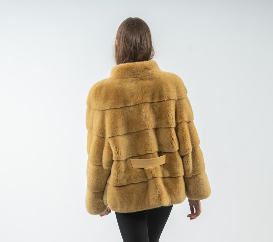 Horizontal Layered Yellow Mink Fur Jacket