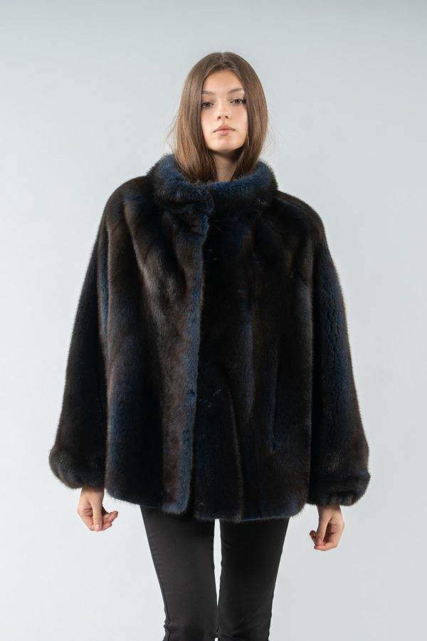 Oversized Dark Blue Mink Fur Jacket
