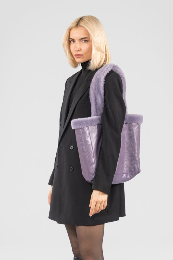 Reversible Lilac Sheepskin Fur Bag