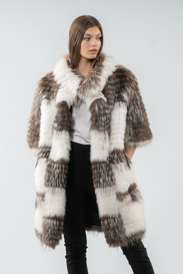 Two Color Fox Fur Jacket With 3/4 Sleeves
