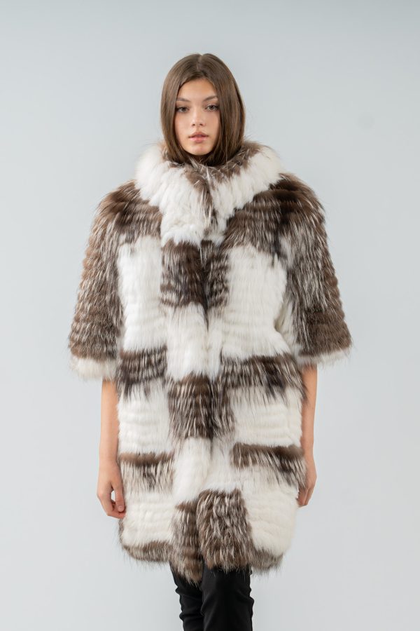 Two Color Fox Fur Jacket With 3/4 Sleeves