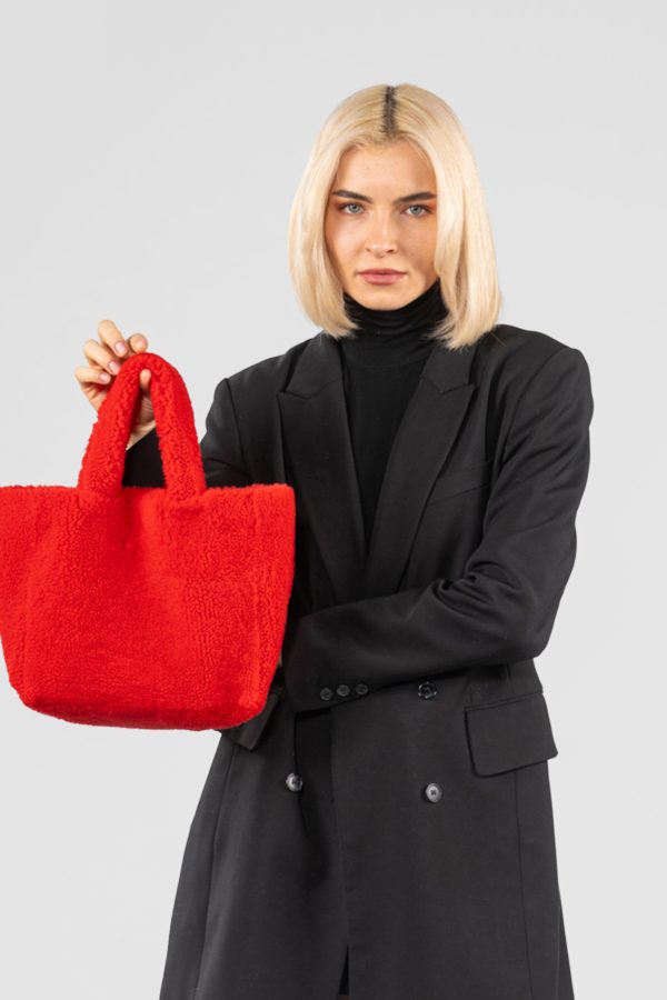 Red Nappa Sheepskin Fur Bag