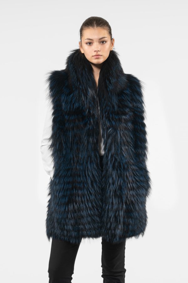 Dark Blue Fluffy Fox Fur Vest