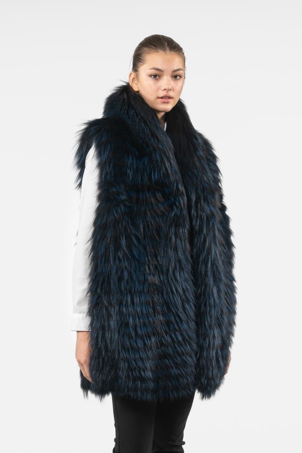 Dark Blue Fluffy Fox Fur Vest