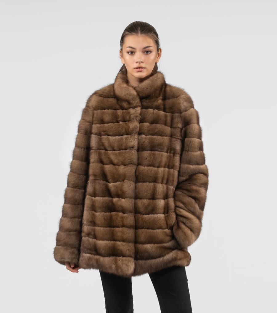 Horizontal Design Sable Fur Jacket