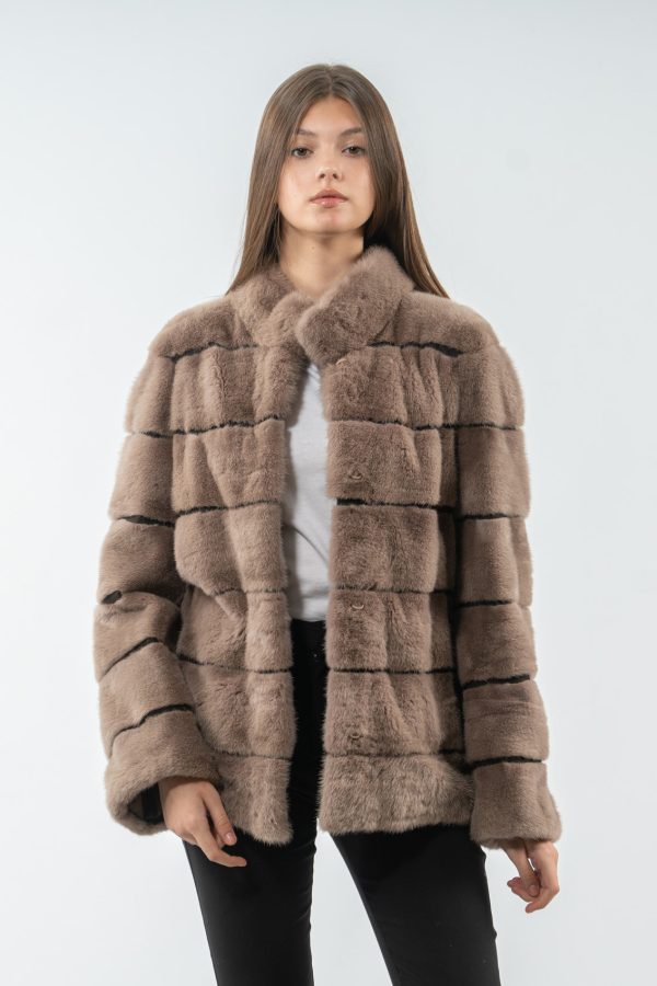 Horizontal Design Dark Beige Mink Fur Jacket