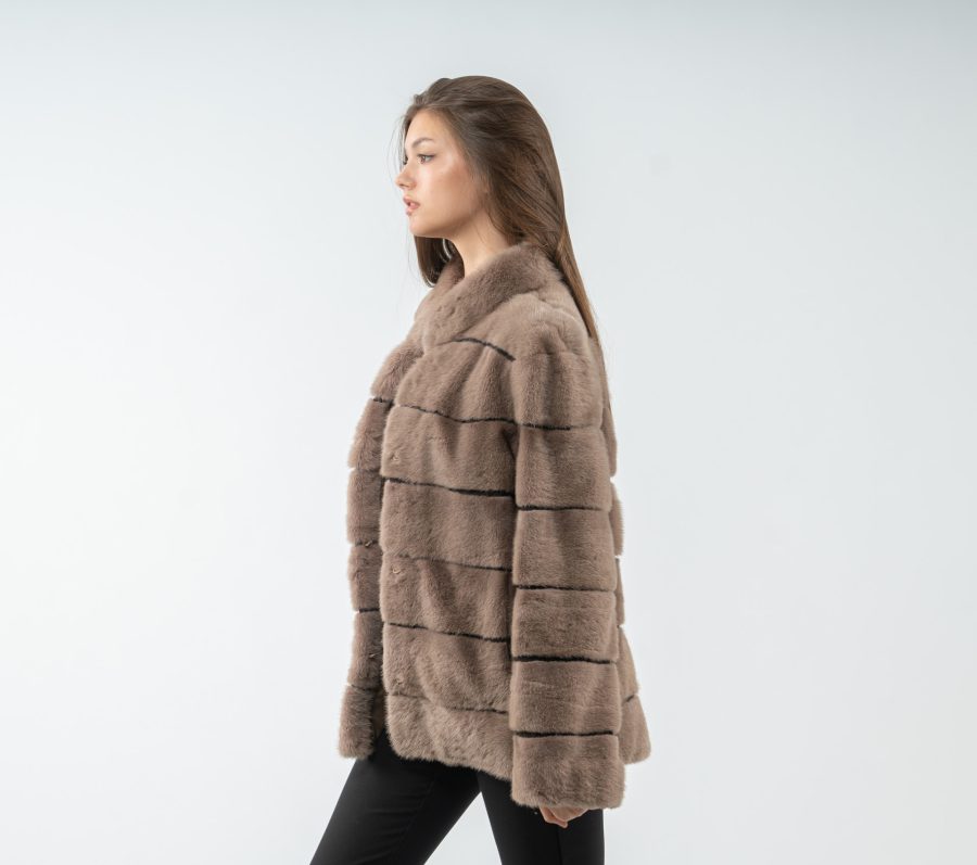 Horizontal Design Dark Beige Mink Fur Jacket